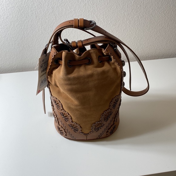 [NWT] Zara Die Cut Split Genuine Leather Bucket Bag - Picture 6 of 13